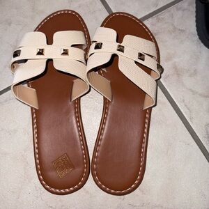 Women's Cream Sandals with Studded Detail
